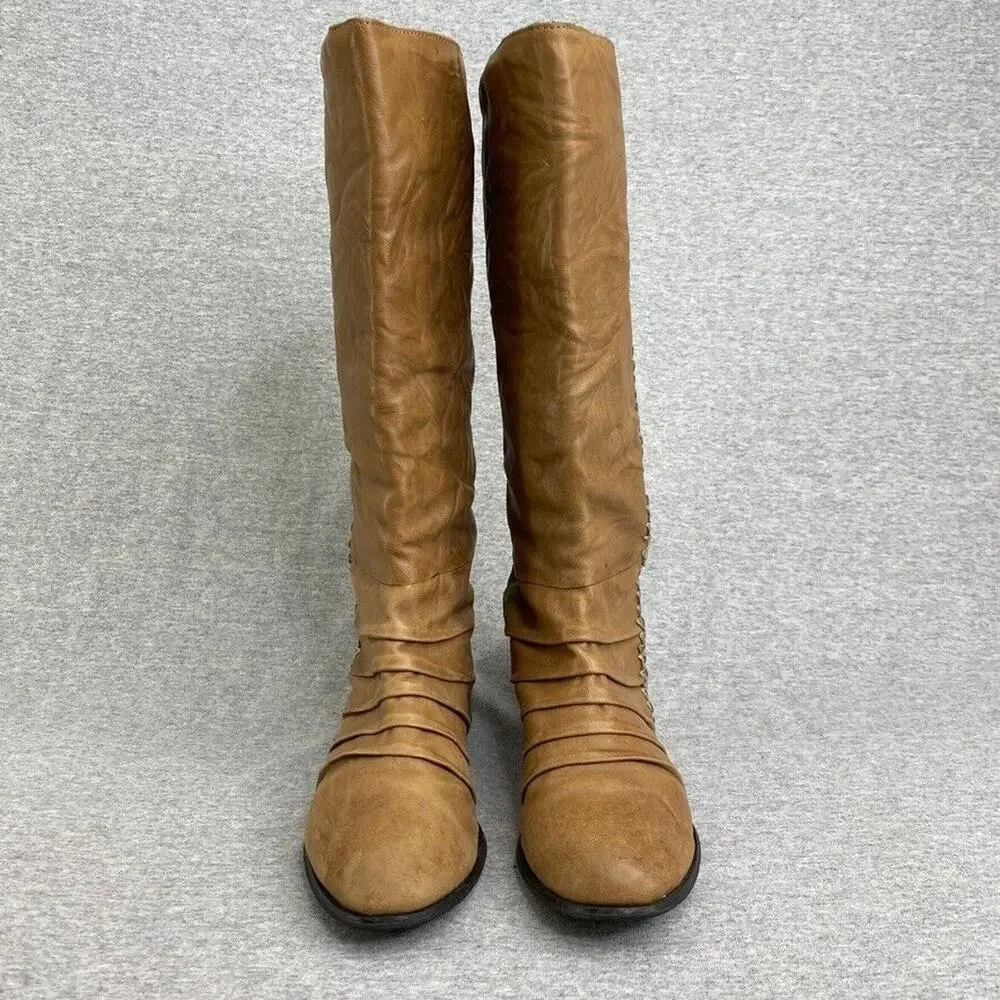 Very Volatile Boots Womens 6.5 Tan Brown Leather Riding Tall Cut Out